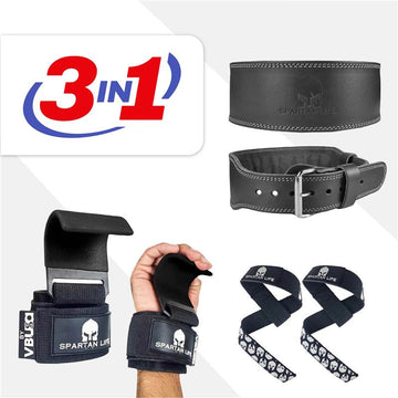 Black Weightlifting Bundle– Belt, Hooks & Grips