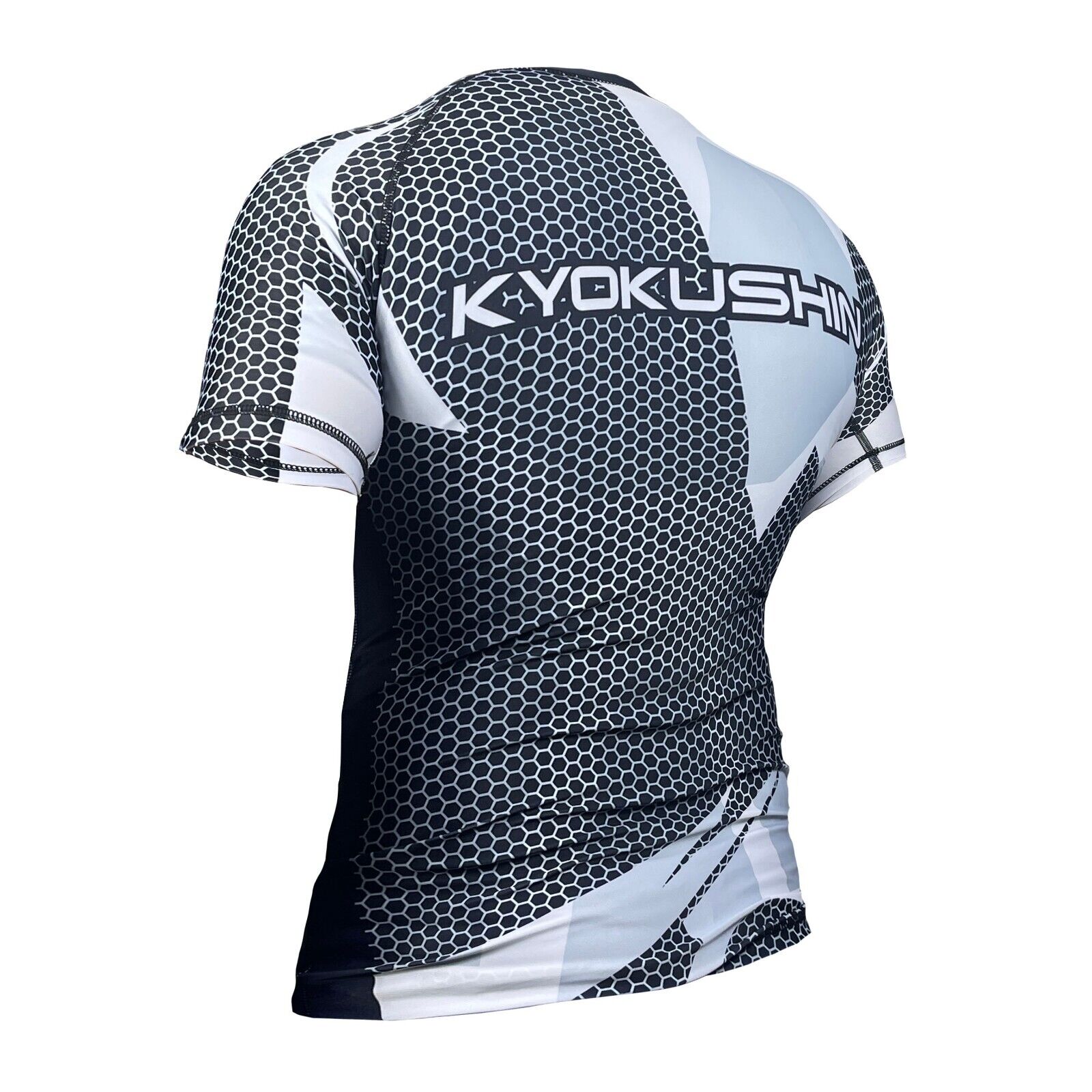 Get your custom grey rash guard with BJJ Warrior and Kyokushin logos