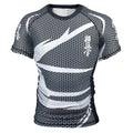 Get your custom grey rash guard with BJJ Warrior and Kyokushin logos