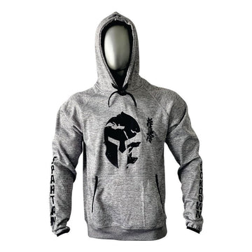 VICTORBUDO USA MEN WARRIOR GREY PULLOVER HOODIE WITH KYOKUSHIN KANJI EMBROIDERY SIZES SMALL - 2X - LARGE