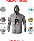 VICTORBUDO USA MEN WARRIOR GREY PULLOVER HOODIE WITH KYOKUSHIN KANJI EMBROIDERY SIZES SMALL - 2X - LARGE