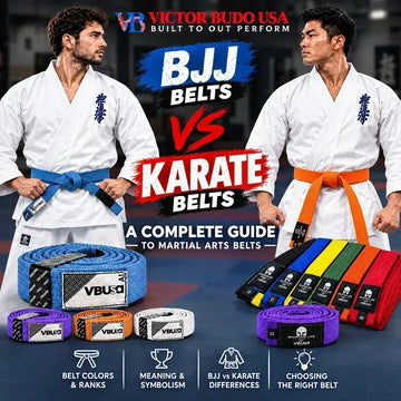 Comparison of traditional karate and Brazilian Jiu-Jitsu martial arts belts, colors, and ranking systems.