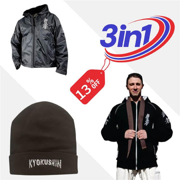 Kyokushin 3-in-1 Winter Training Bundle – Waterproof Jacket, Zip-Up Hoodie & Beanie