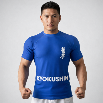 BLUE RASH GUARDS KYOKUSHIN SUBLIMATED LOGO
