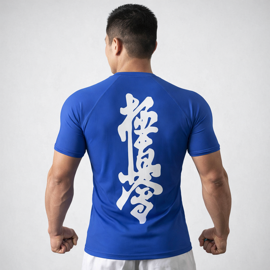 BLUE RASH GUARDS KYOKUSHIN SUBLIMATED LOGO