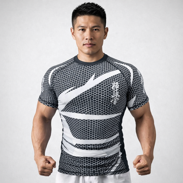 GREY RASH GUARDS WARRIOR KYOKUSHIN SUBLIMATED LOGO