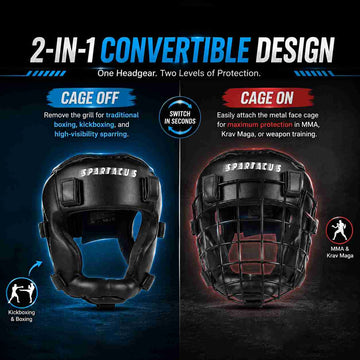 MMA & BOXING HEADGEAR WITH REMOVABLE FACE GRILL | MUAY THAI SPARRING