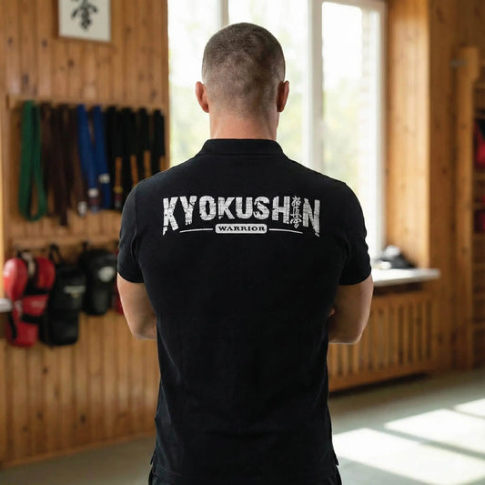 MEN’S BLACK KYOKUSHIN WARRIOR EMBROIDERED POLO SHIRT MARTIAL ARTS STYLE