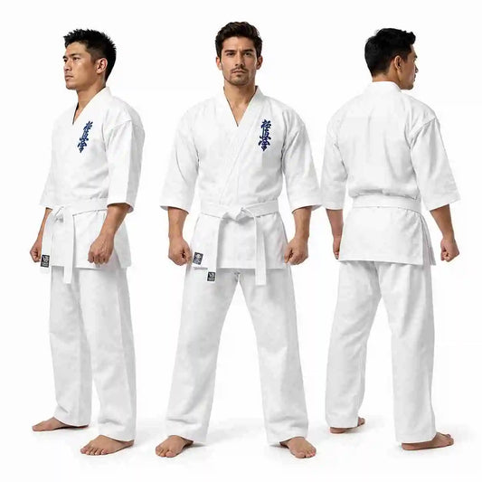 Professional white martial arts kimono gi by Victorbudo USA for Kyokushin Karate students and instructors.