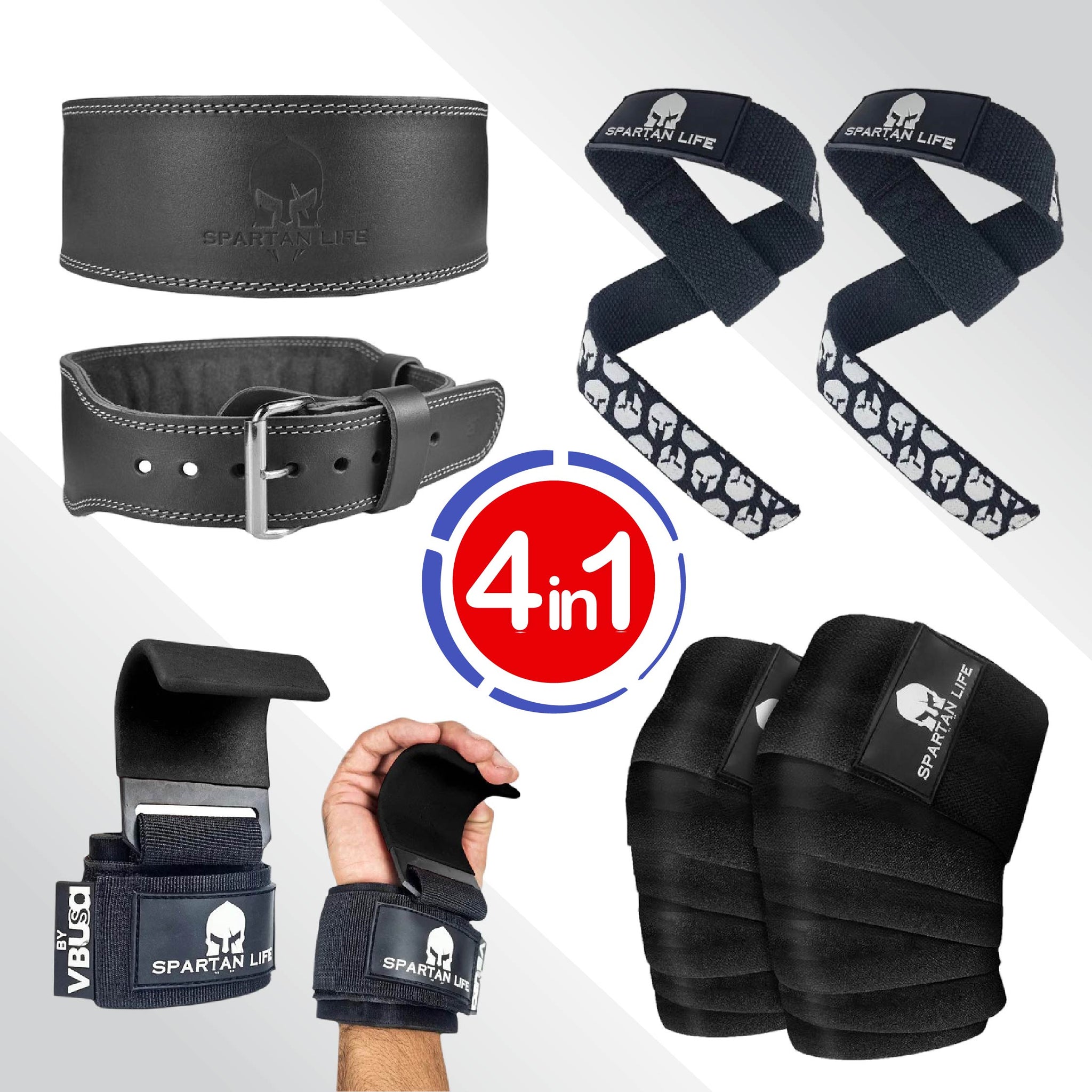 Black 4-in-1 Weightlifting Bundle– Belt, Straps, Hooks & Grips