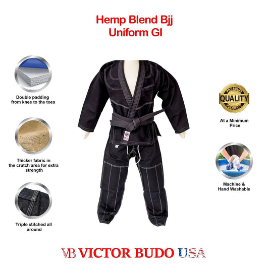 KIMONO YOUTH HEMP BLEND BLACK BJJ GI BRAZILIAN JUI JITSU 550 GSM