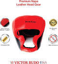 LEATHER BOXING HEADGEAR MMA SPARRING KICKBOXING RED - BLACK