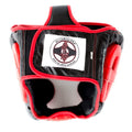 LEATHER BOXING HEADGEAR MMA SPARRING KICKBOXING RED - BLACK