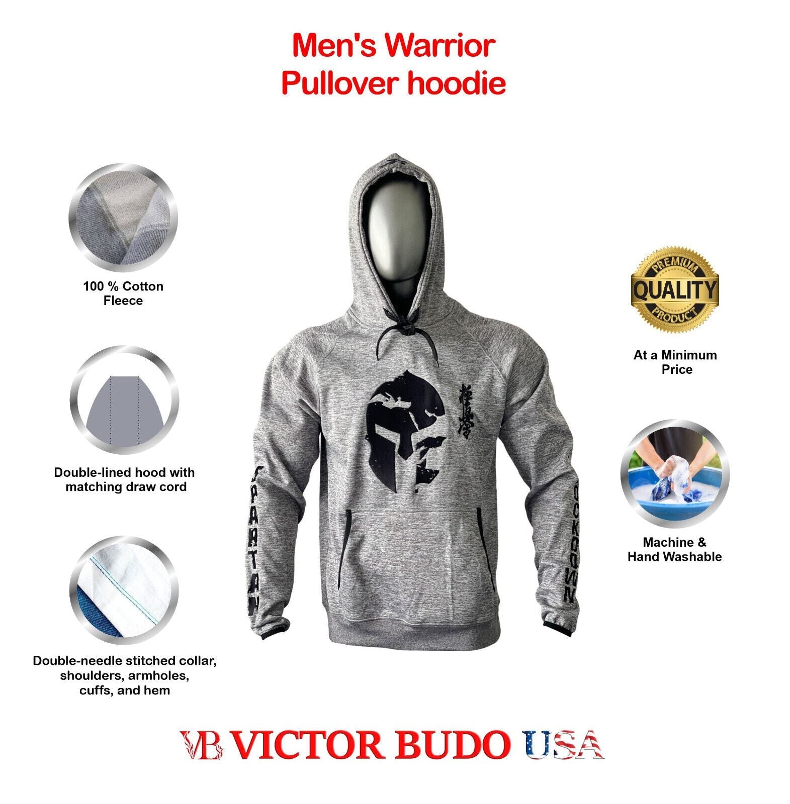 Warriors Hoodie For Men Kyokushin Spartan Grey Color
