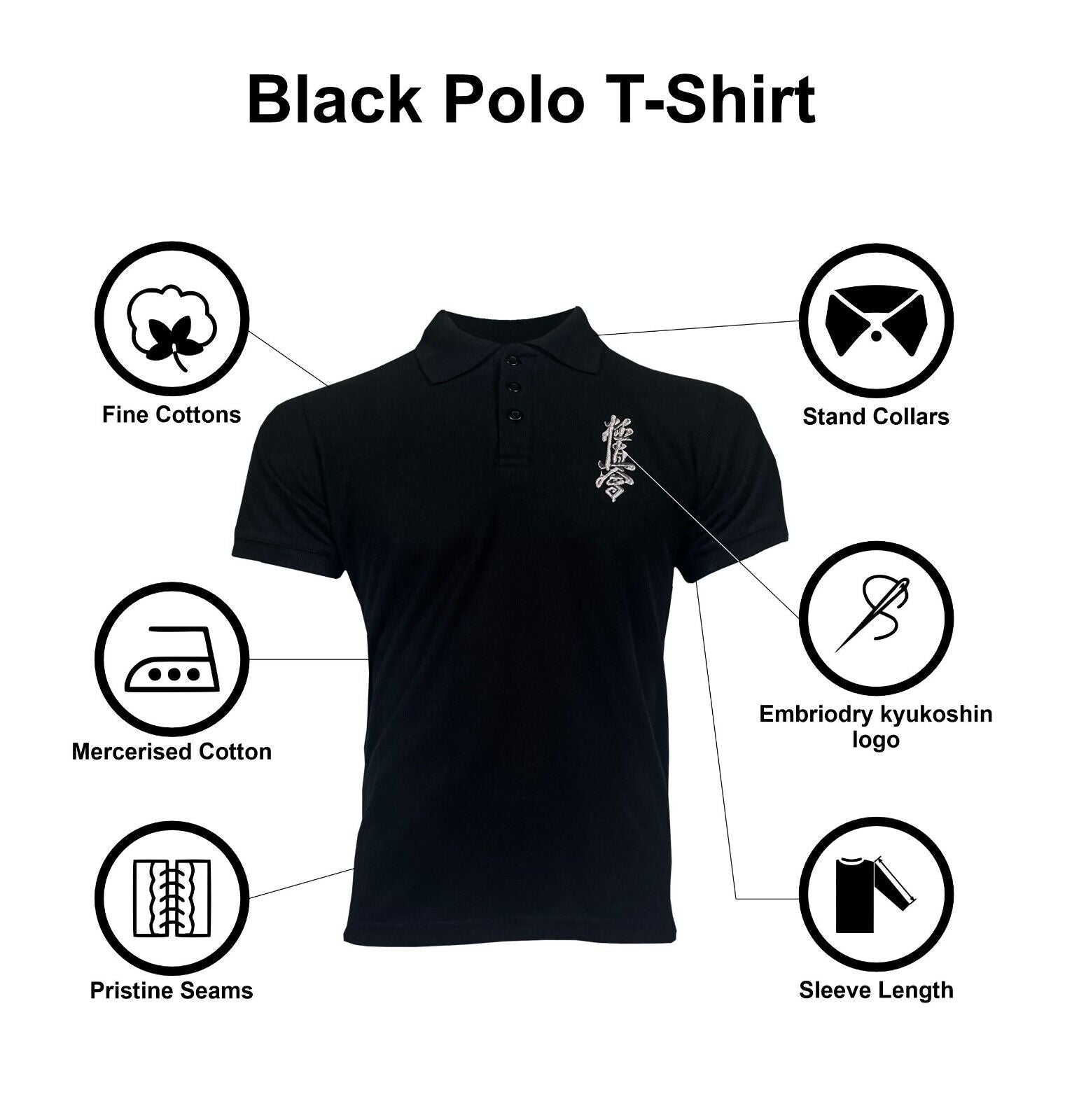 MEN POLO SHIRT EMBROIDERED KYOKUSHIN WARRIOR BLACK