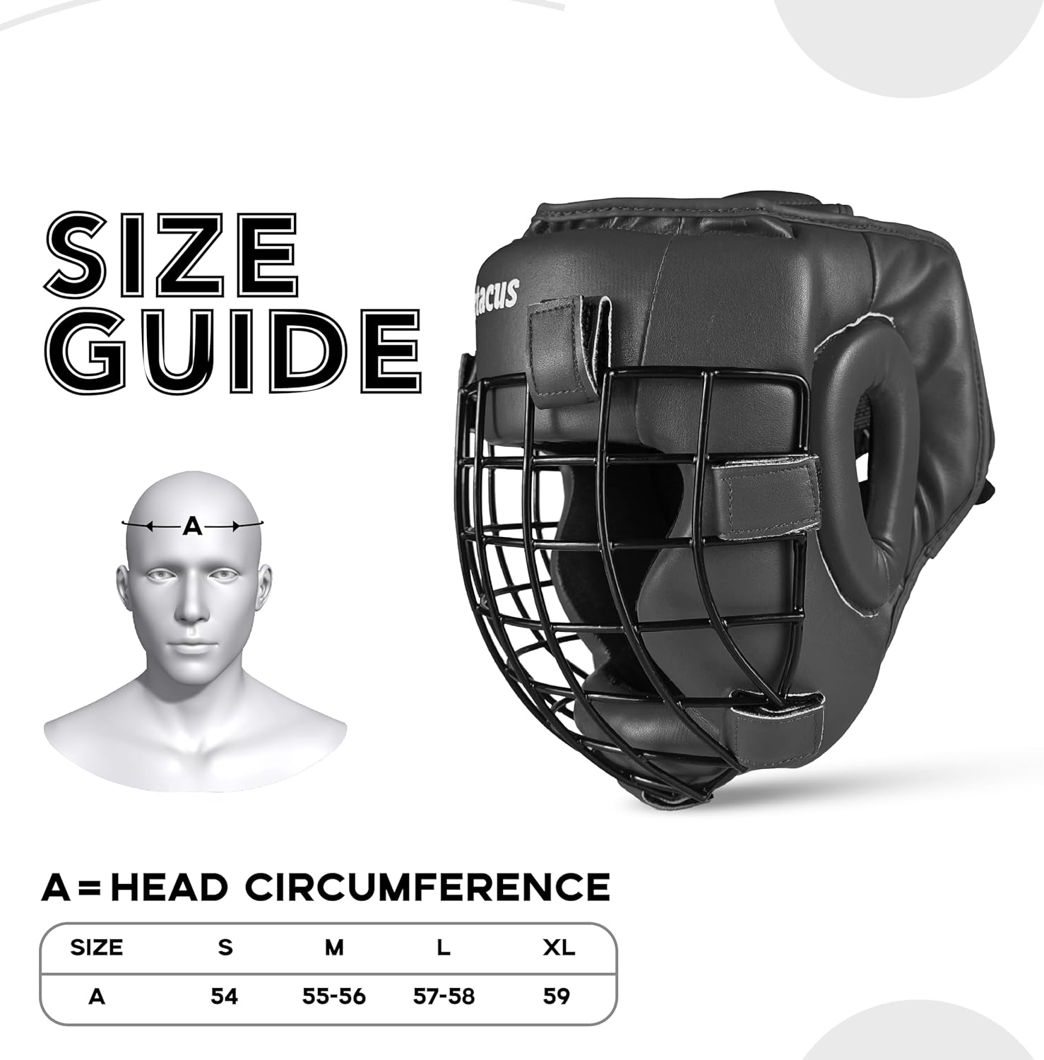 Size guide BOXING HEADGEAR WITH REMOVABLE GRILL