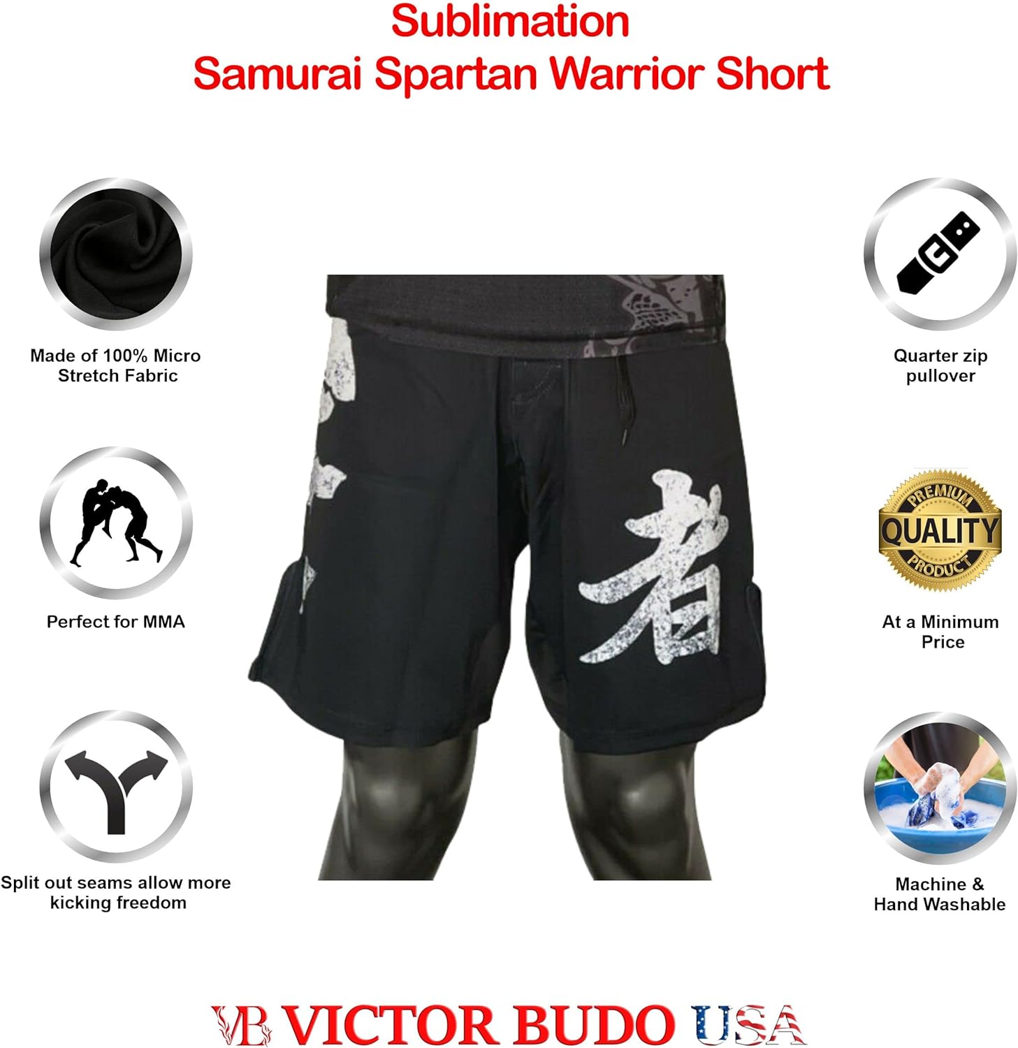 SUBLIMATED MMA SPARTAN WARRIOR SHORT - BLACK