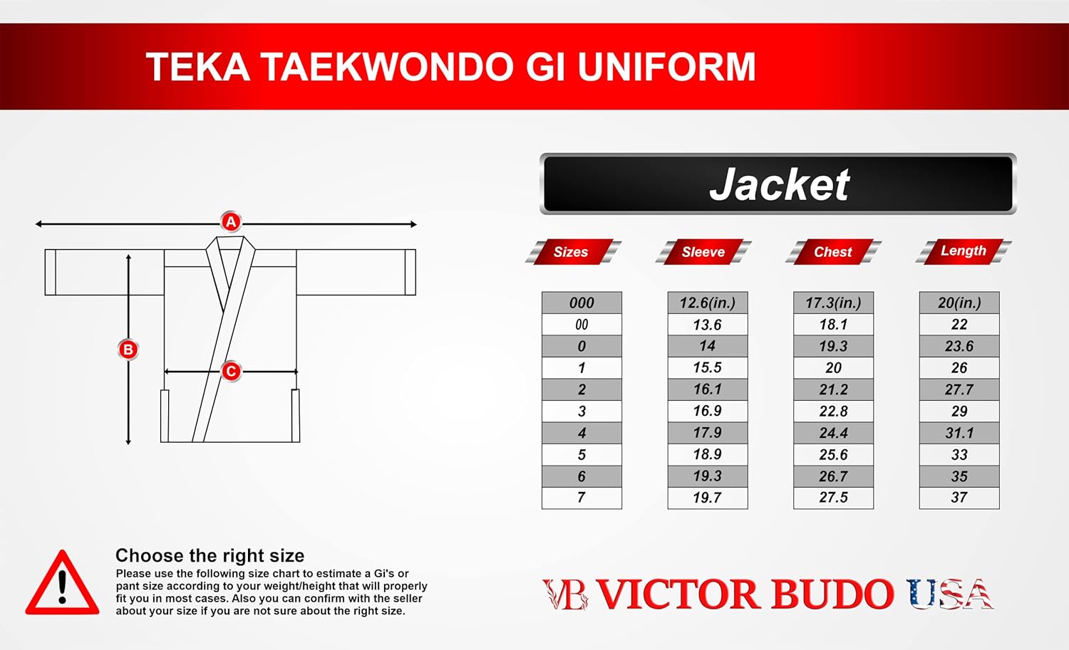 teka-taekwondo-gi-uniform-jacket-size-chart | taekwondo